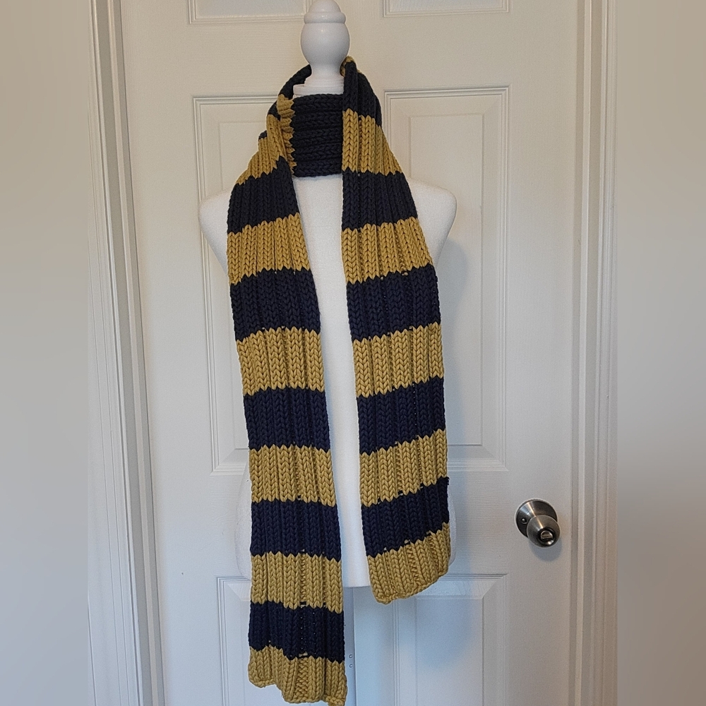 Fossil Bold Striped Scarf in Navy and Gold